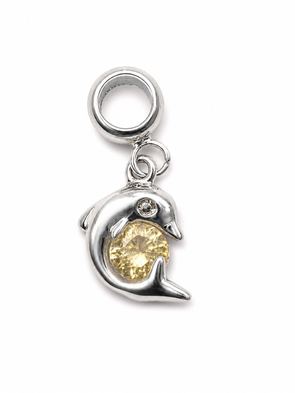 Silver Dolphin Rhinestone Dangle Charm - Pandora Style